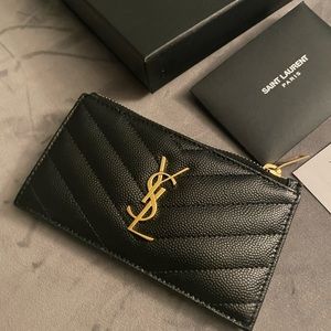 YSL SAINT LAURENT Cassandre MATELASSÉ ZIPPED CARD CASE GRAIN DE POUDRE EMBOSSED
